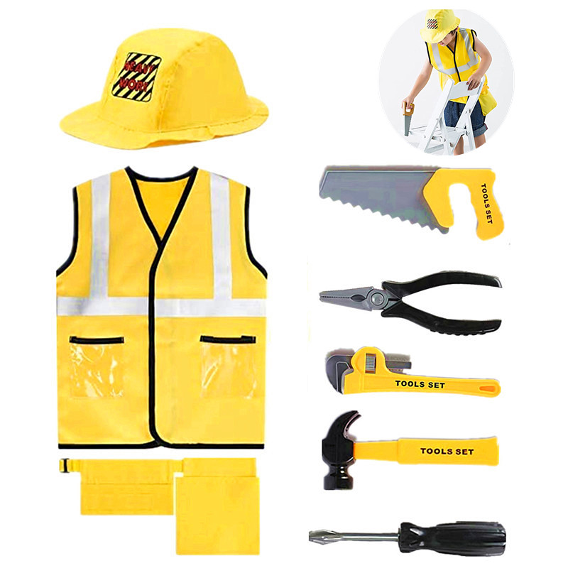 Tools Workshop For Kids - 3-6Y 子供建設作業員コスチューム幼児労働者キャリアドレスアップベストマッチング 5PC おもちゃ修復ツールセット子供のための最高のギフト