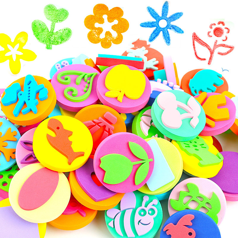 Tools Workshop For Kids - ペイント用フォームスタンプ、かわいい動物の笑顔の顔のペイント、スポンジシール、アートクラフト、描画ツール、子供向け幼児教育玩具、バッグあたり6個