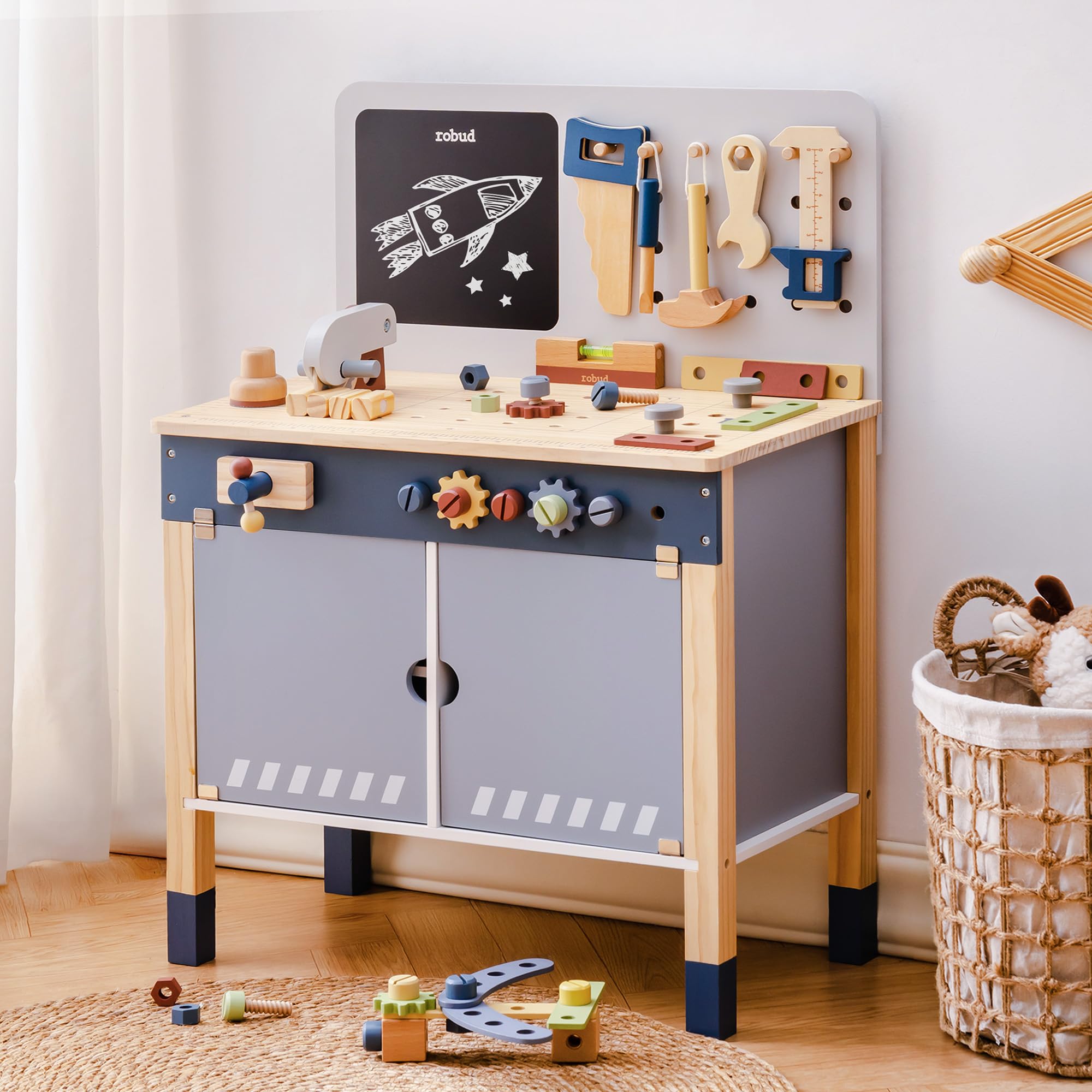 ROBUD 木製おもちゃワークベンチ ごっこ遊び クリエイテ - Tools Workshop For Kids のレビューと価格